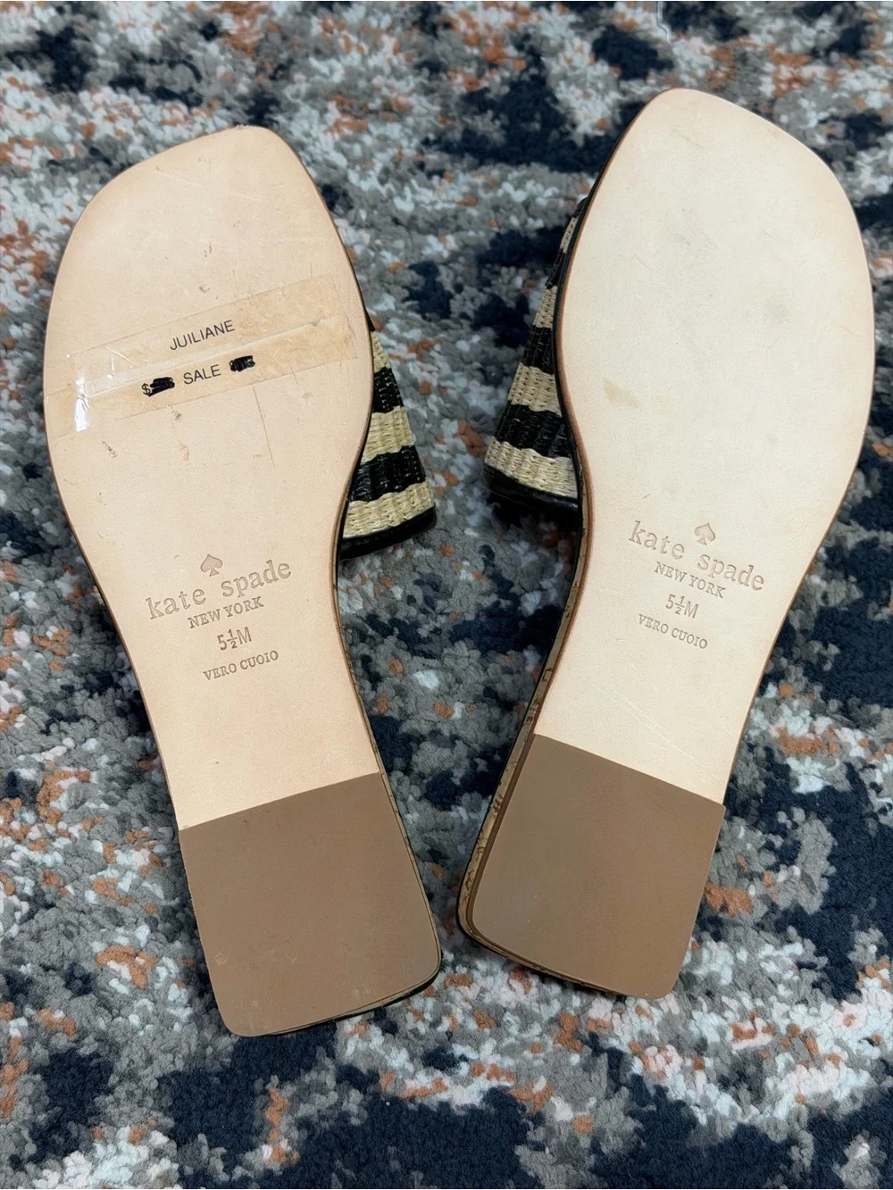 NWOT Kate Spade New York ‘Juiliane’ Raffia Slide Sandals in Black Stripe Sz 5.5